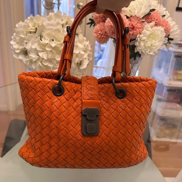 Bottega Veneta Orange Woven Leather Tote - Picture 2 of 15